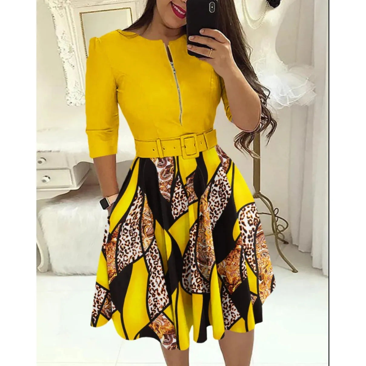 Celeste Belted A-Line Midi Dress