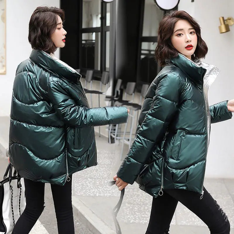 Shiny Down Jacket for Women, Short Winter Fashion