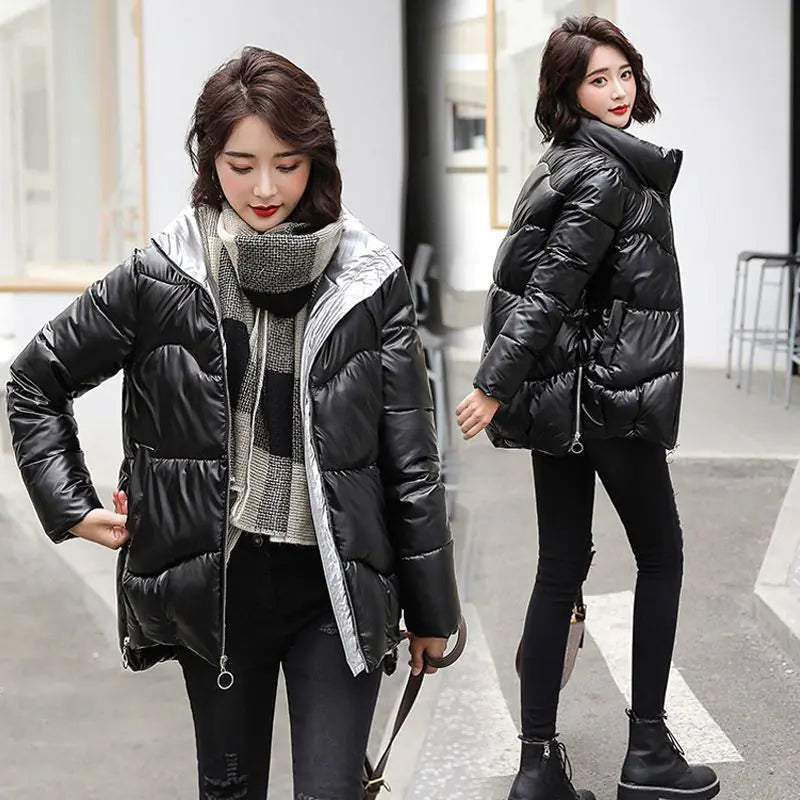 Shiny Down Jacket for Women, Short Winter Fashion