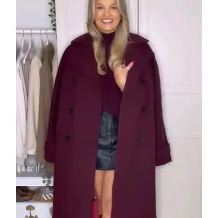 Wine Red Elegance Lapel Overcoat