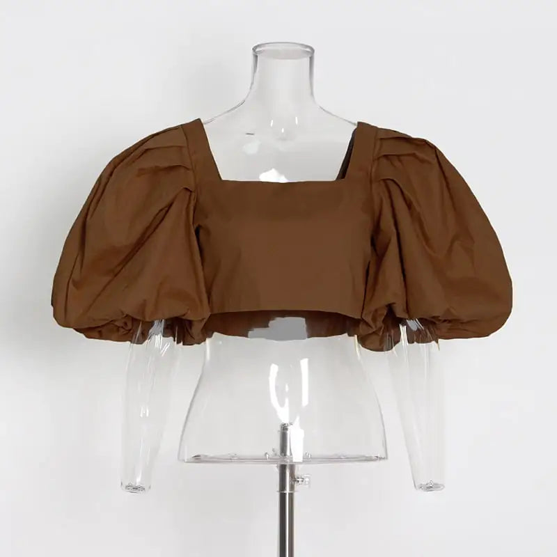 Autumn Fashion Square Collar Bubble Sleeve Tops for Women