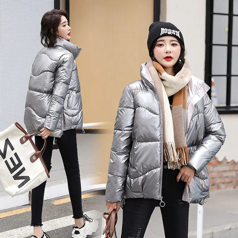 Shiny Down Jacket for Women, Short Winter Fashion