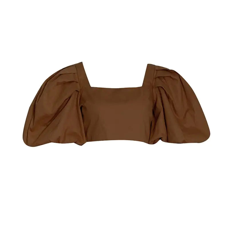 Autumn Fashion Square Collar Bubble Sleeve Tops for Women