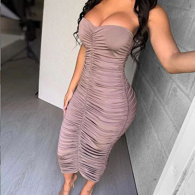 Isolde Pleated Strapless Maxi Dress