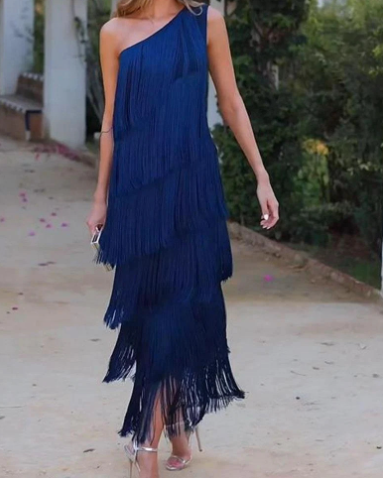 Helena - Elegant Asymmetrical Fringe Dress
