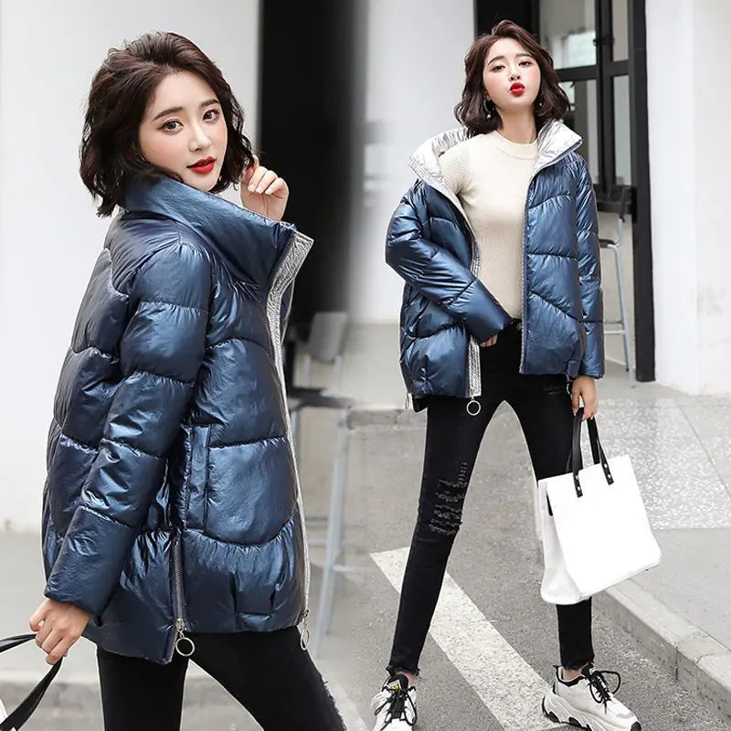 Shiny Down Jacket for Women, Short Winter Fashion
