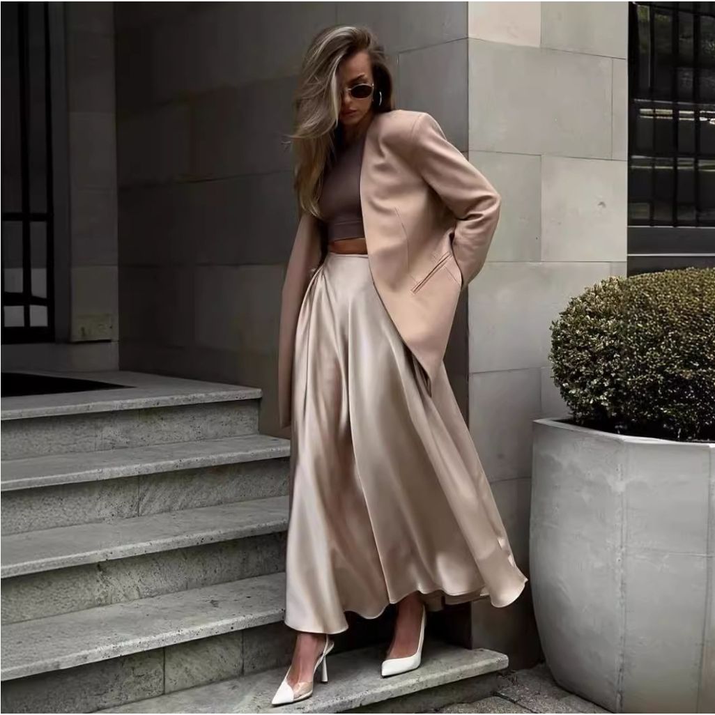 Silkline Flow Satin Long Skirt
