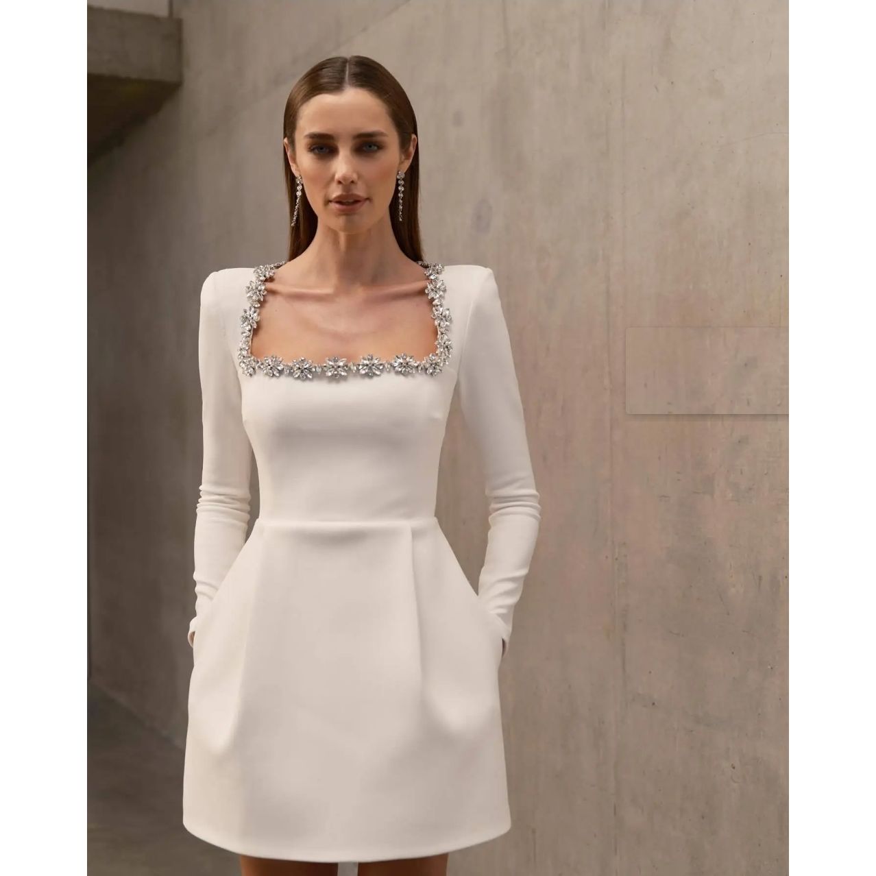Ivory Icon White Long Sleeve Socialite Dress with Metal Details