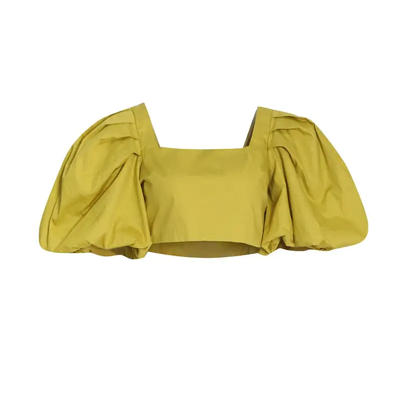 Autumn Fashion Square Collar Bubble Sleeve Tops for Women