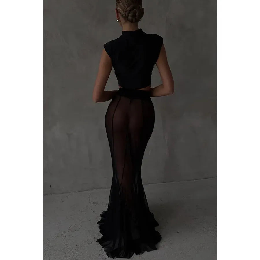 Aurora Satin & Mesh Skirt Set