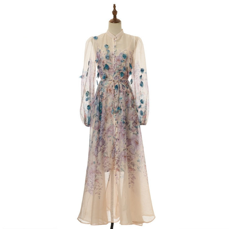 Elodie Embroidered One-Shoulder Gown