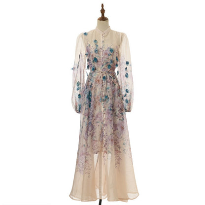 Elodie Embroidered One-Shoulder Gown