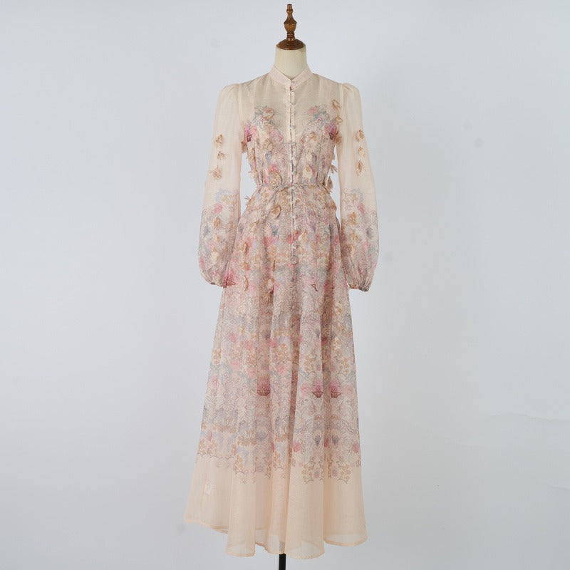 Elodie Embroidered One-Shoulder Gown