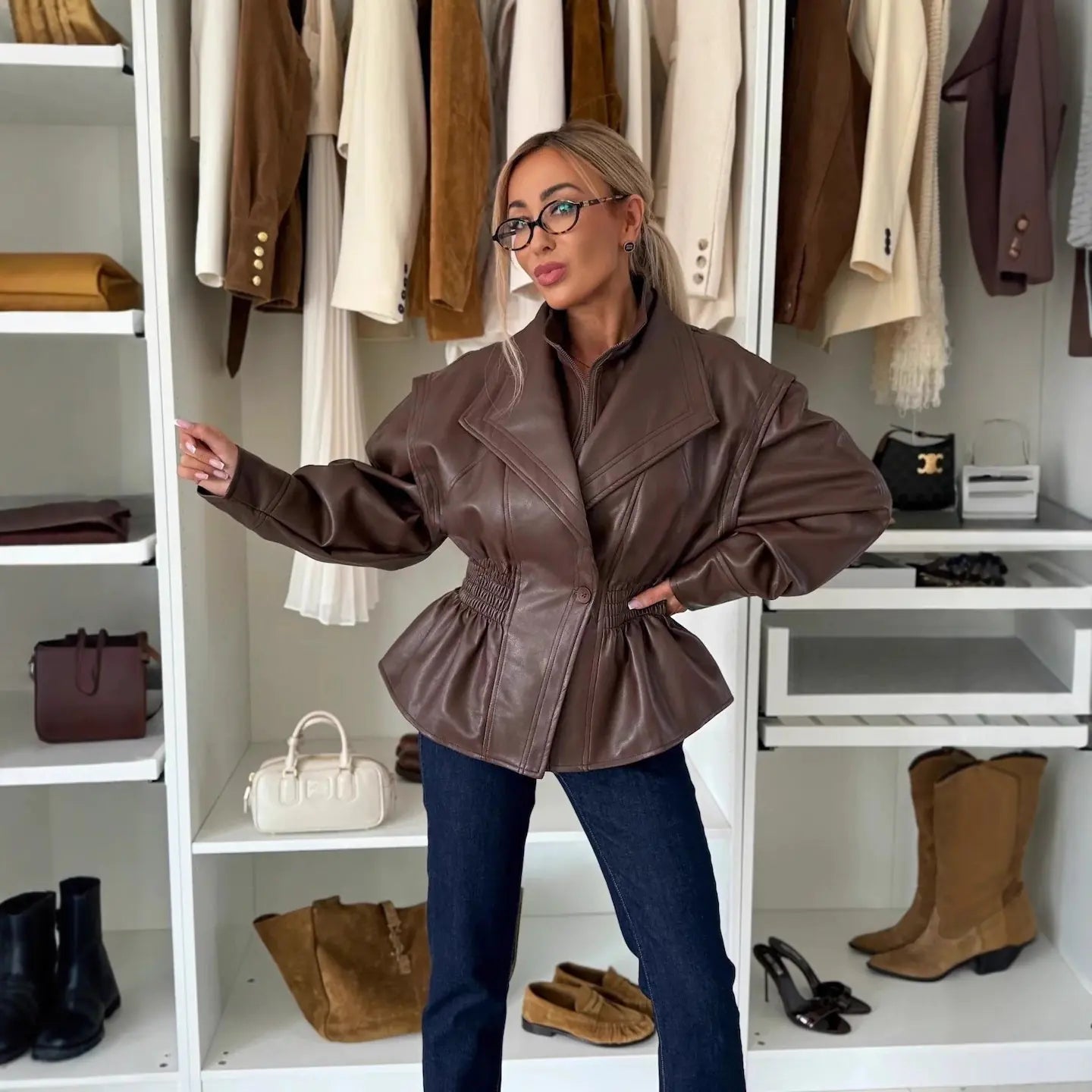 Classic Collared Faux Leather Jacket