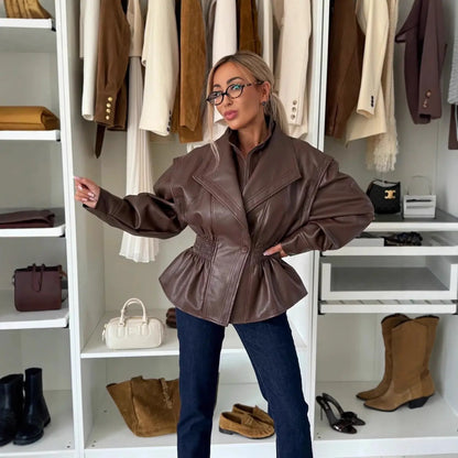 Classic Collared Faux Leather Jacket