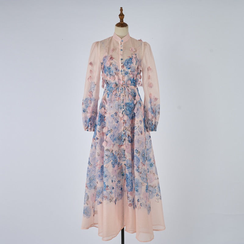 Elodie Embroidered One-Shoulder Gown