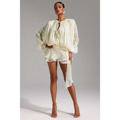 Sienna Bloom Ruched Tie Waist Short Dress