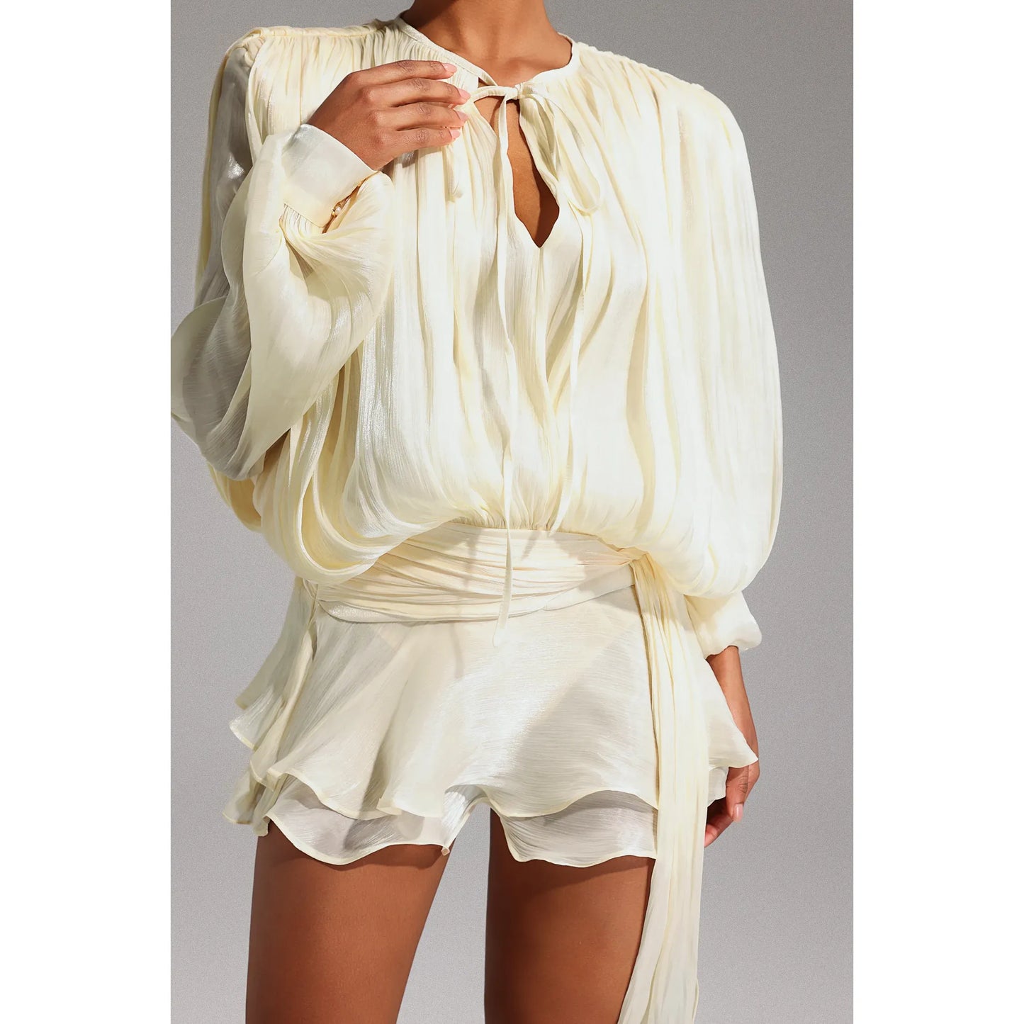 Sienna Bloom Ruched Tie Waist Short Dress