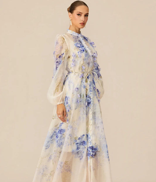 Elodie Embroidered One-Shoulder Gown