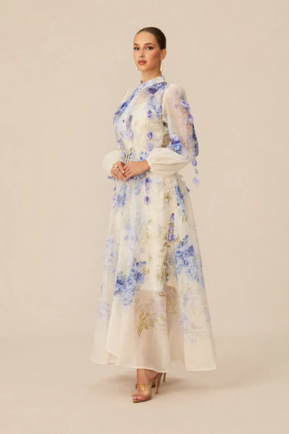 Elodie Embroidered One-Shoulder Gown