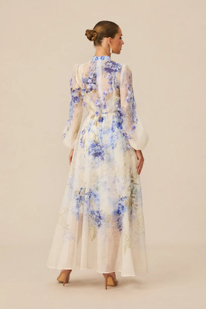 Elodie Embroidered One-Shoulder Gown