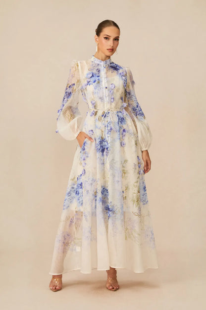 Elodie Embroidered One-Shoulder Gown