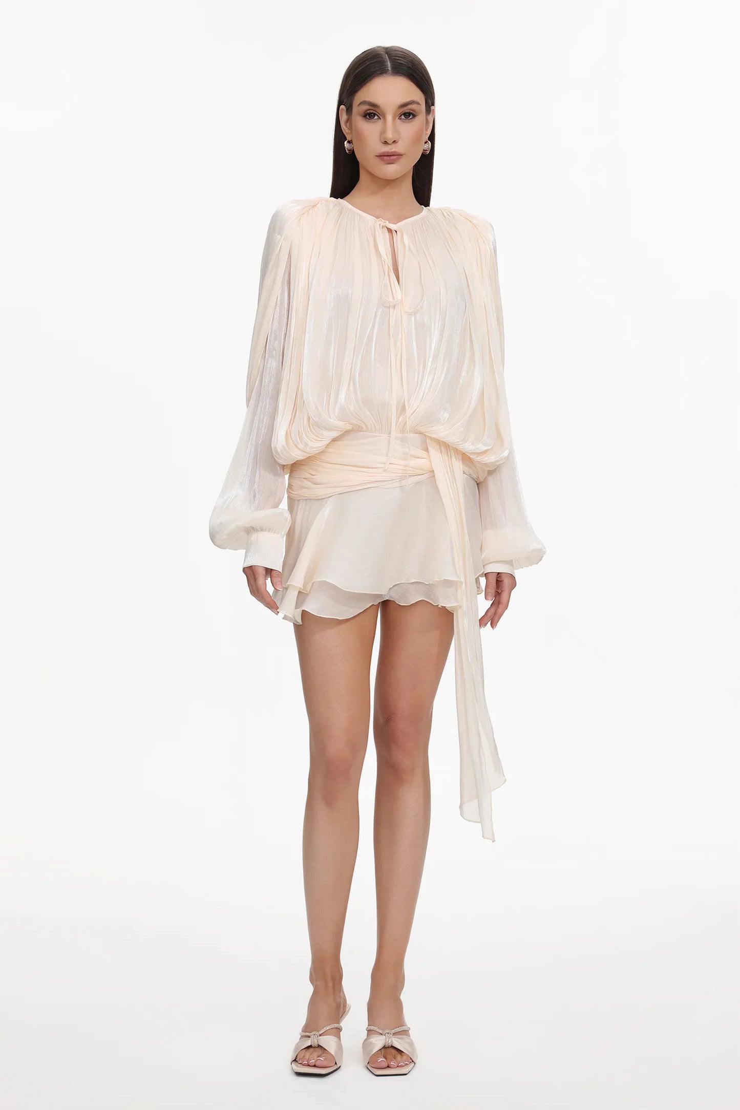 Sienna Bloom Ruched Tie Waist Short Dress