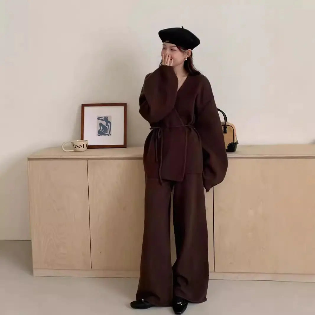 Cozy Cardigan &amp; Wide-Leg Knit Set