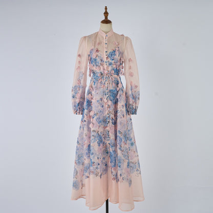 Elodie Embroidered One-Shoulder Gown