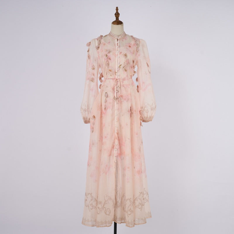 Elodie Embroidered One-Shoulder Gown