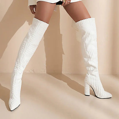 Chunky Heel Suede Thigh High Boots for Women