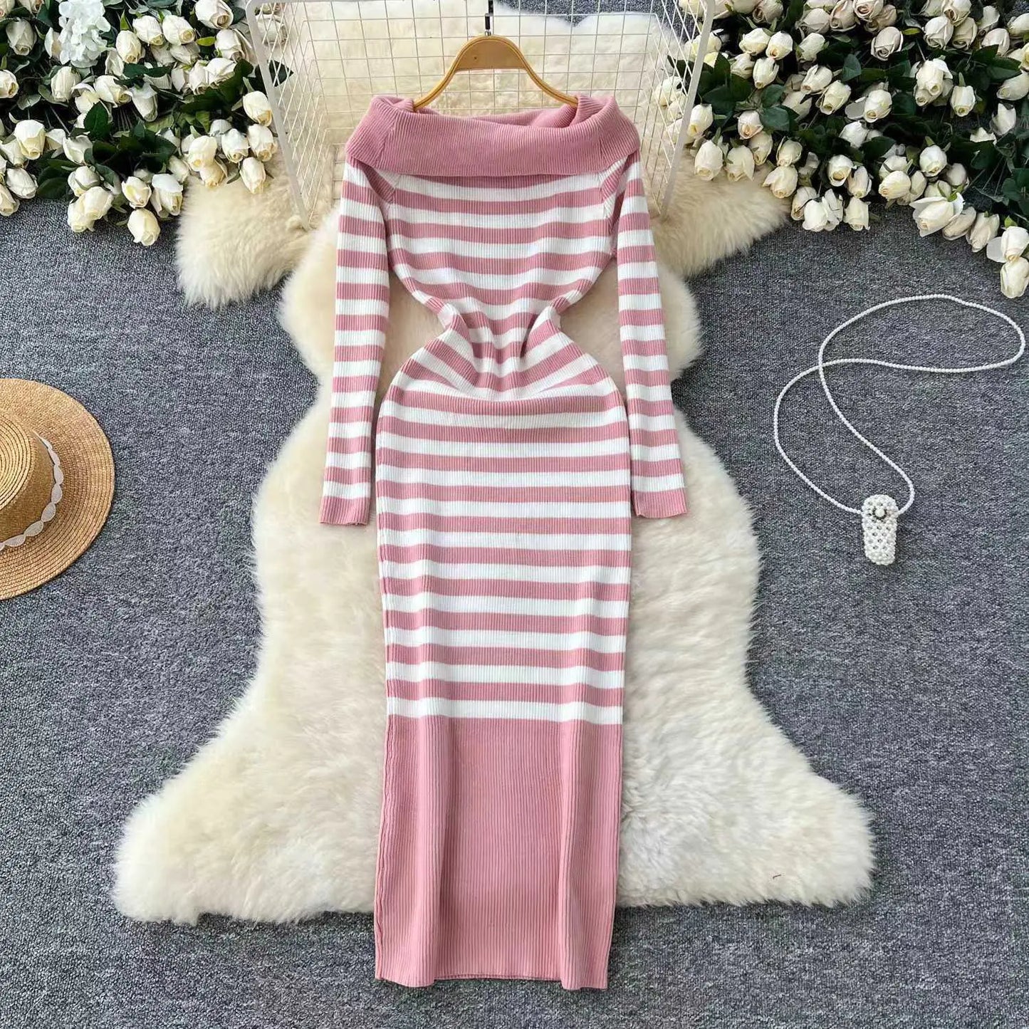 Off-Shoulder Knit Sheath Dress