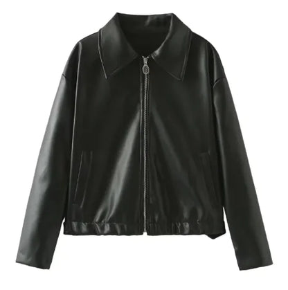 Marvella – Classic Lapel Faux Leather Jacket