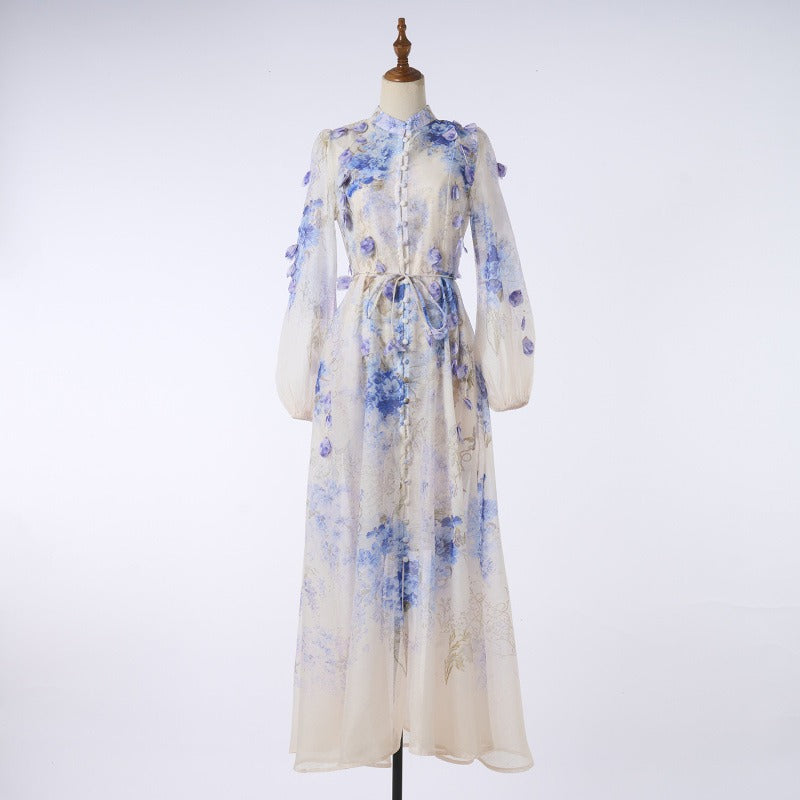 Elodie Embroidered One-Shoulder Gown