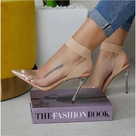 Summer Peach Color Transparent High Heel Sandals