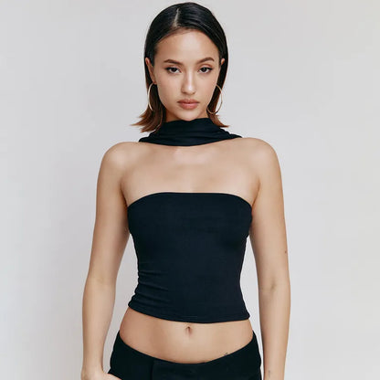 Halter Backless Satin Crop Tops