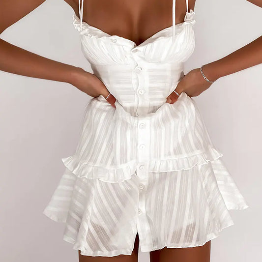 Blanche Muse White Cotton Ruffle Mini Dress