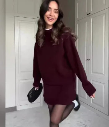 Solid Casual Preppy Knit Short Set (One Set)