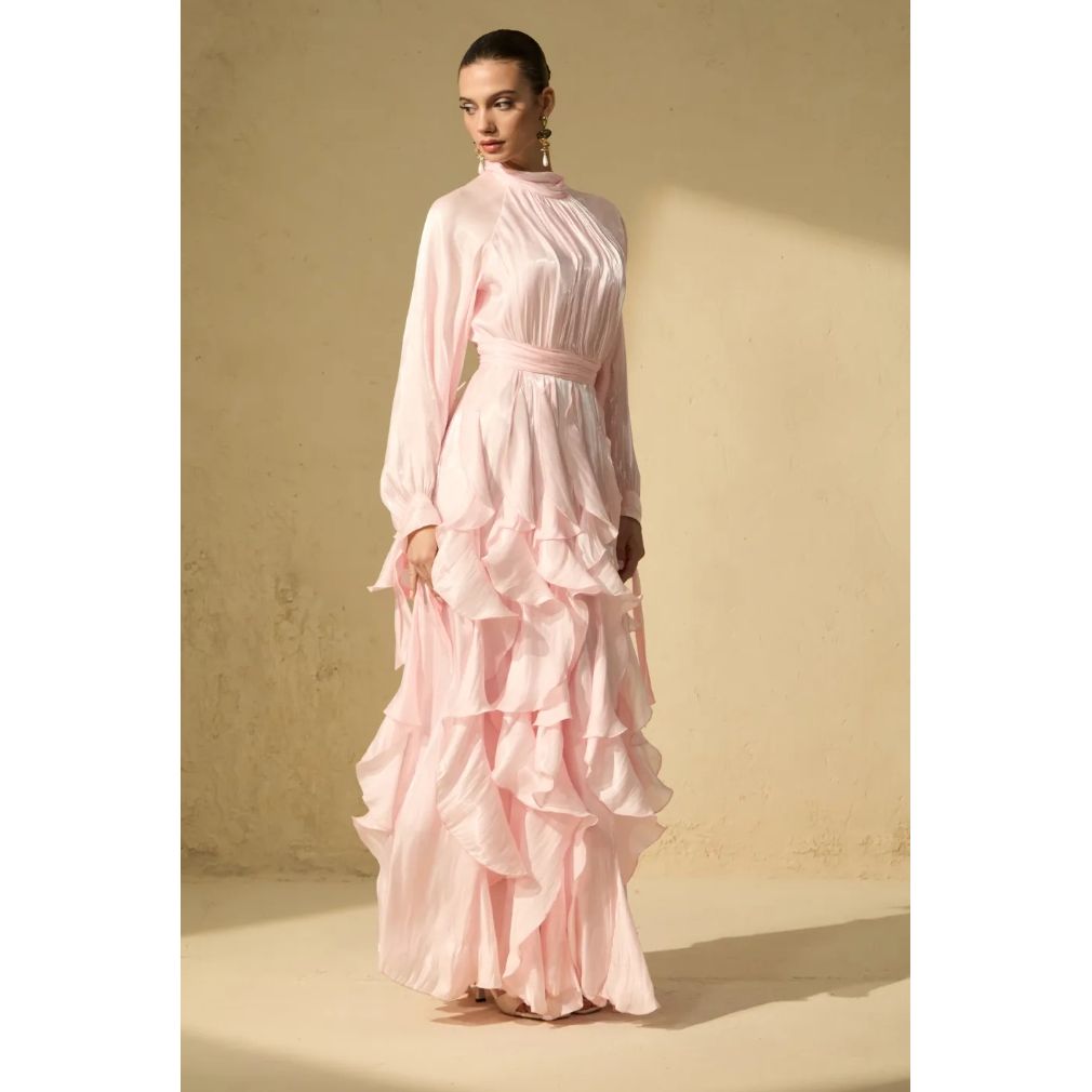 Stella Puff Sleeve Ruffle Trim Maxi Dress