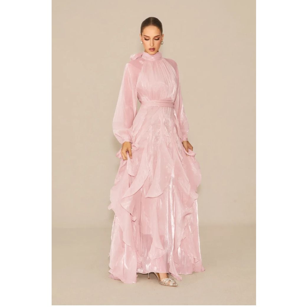 Stella Puff Sleeve Ruffle Trim Maxi Dress