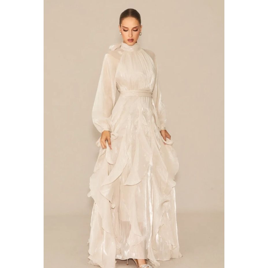 Stella Puff Sleeve Ruffle Trim Maxi Dress