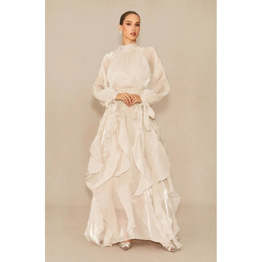 Stella Puff Sleeve Ruffle Trim Maxi Dress