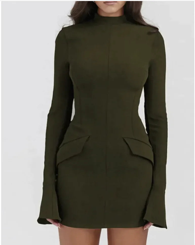 Elara Slim-Fit Pleated Dress