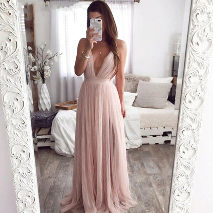 Rosé Allure Deep V-Neck Dress with Mesh Detail Pink Elegance