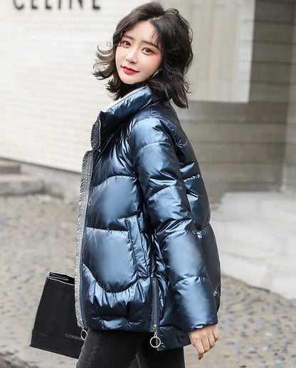 Shiny Down Jacket for Women, Short Winter Fashion