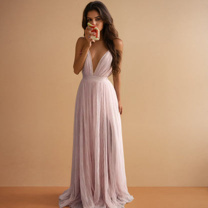 Rosé Allure Deep V-Neck Dress Elegance