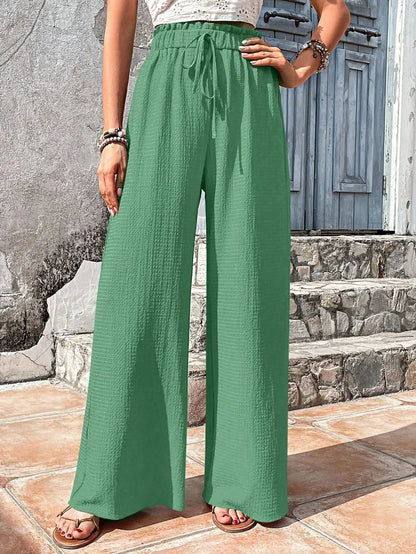 Bubble Plaid Wide-Leg Pants