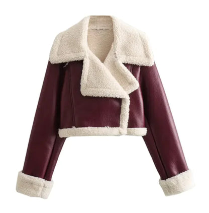 Marvette – Vintage Faux Leather Fur-Collar Jacket