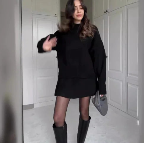 Solid Casual Preppy Knit Short Set (One Set)