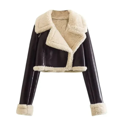 Marvette – Vintage Faux Leather Fur-Collar Jacket